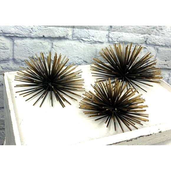 Metal Gold  Atomic Era Starburst Sea Urchin Wall Hanging Decor MCM Set Of 3 - Picture 8 of 10